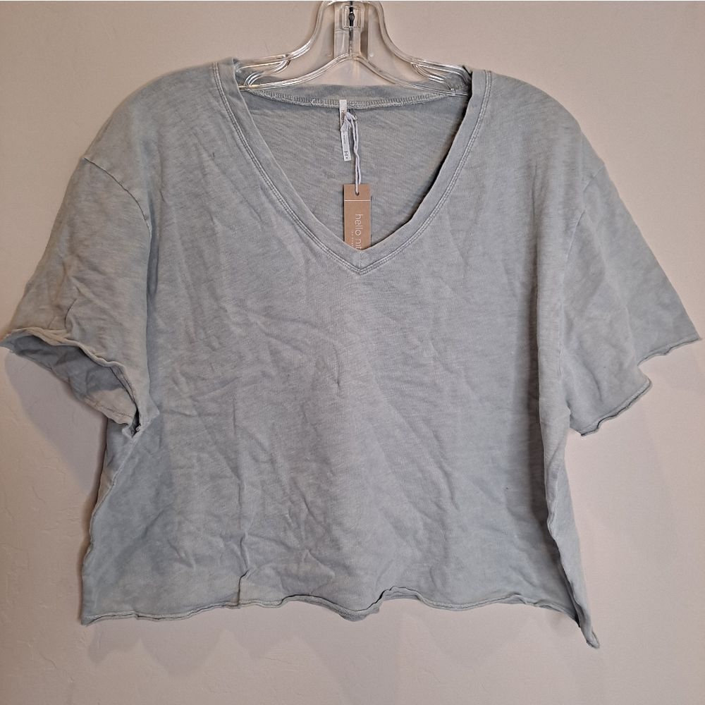 Hello Nite Short Sleeve Cropped Oversized Tee Antique Sage Size Small Cotton